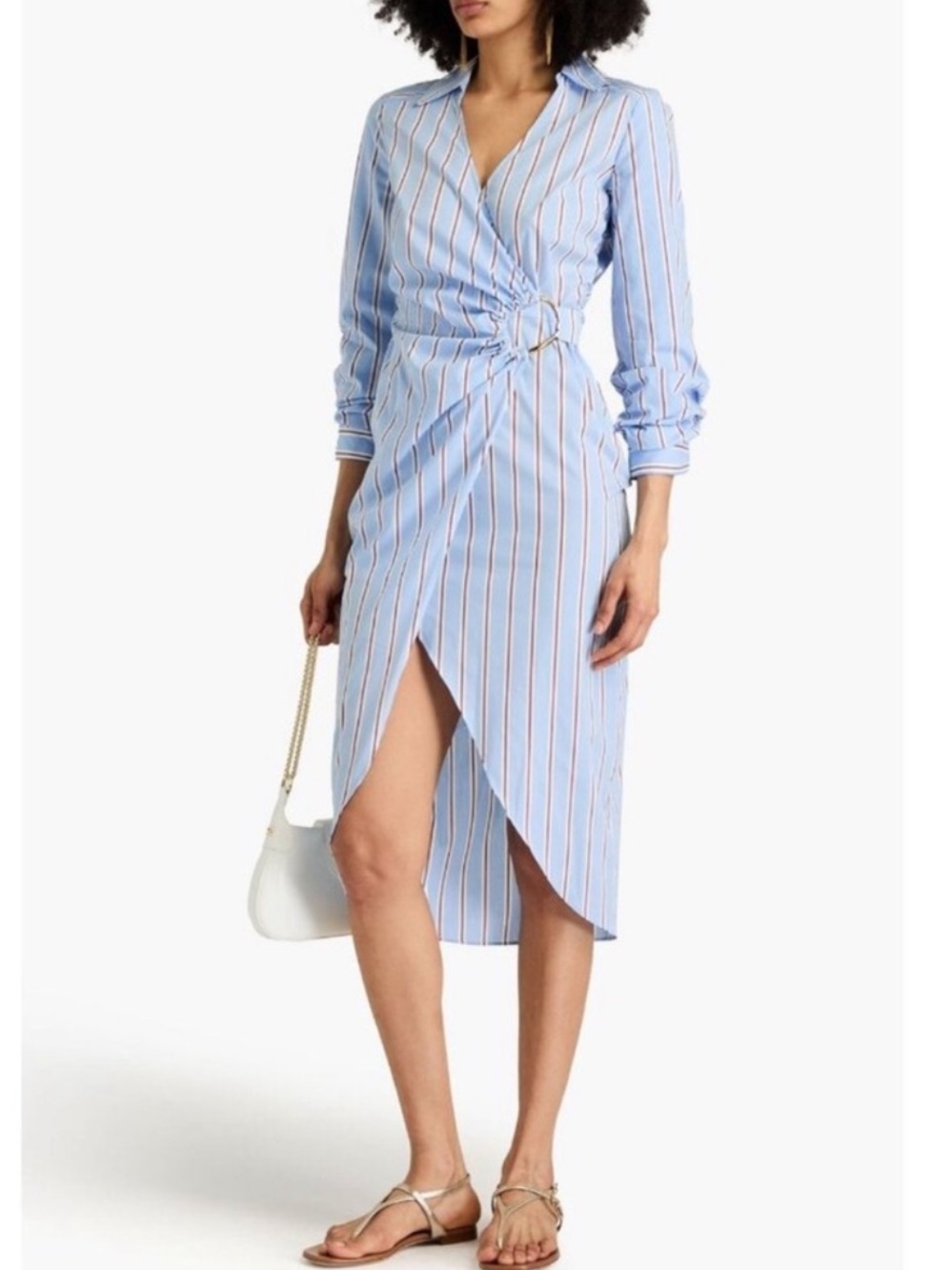 Veronica Beard Light Blue Shirt with Burgundy and White Stripes 6